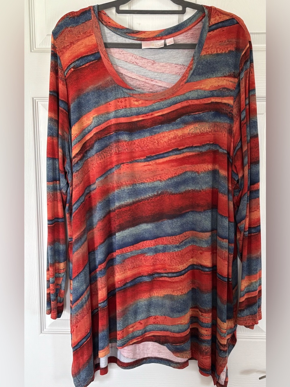 Belle by Kim Gravel Striped Scoop-Neck Tunic in Red, Blue, and Orange